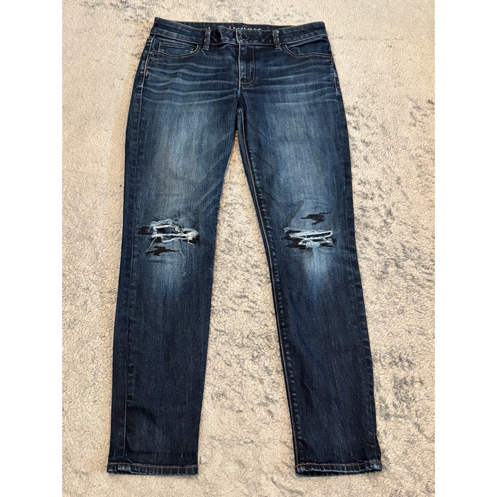White House Black Market Jeans Womens 4 The Skimmer Distressed Dark Blue Denim